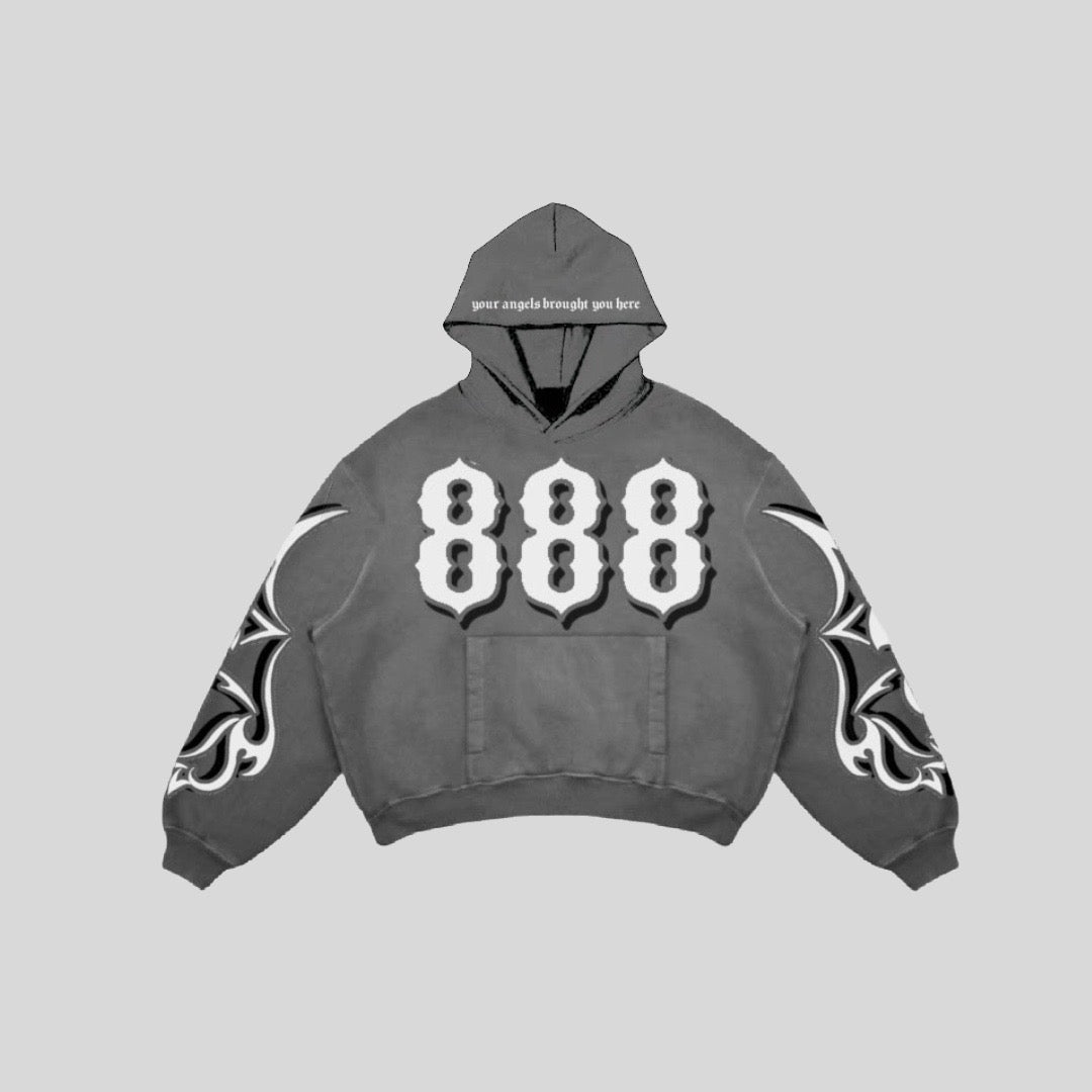 888 GRAY & WHITE HOODIE